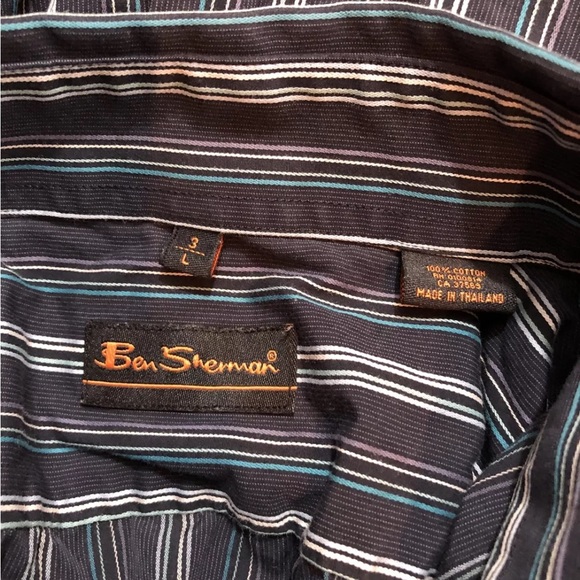 Ben Sherman navy & teal stripe long sleeve button down shirt - mens large - Picture 3 of 3